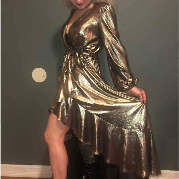 gold wraparound dress - Picture 6 of 8